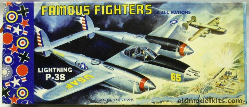 Aurora 1/48 P-38 Lightning Brooklyn Issue - Famous Fighters of All Nations - First Issue, 99-98 plastic model kit