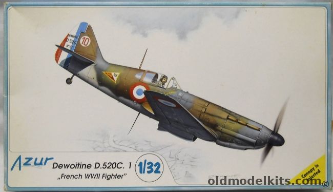 Azur 1/32 Dewoitine D-520 C-1 With TWO Squadron Crystal Clear Canopy Sets - (D520C1), A040 plastic model kit