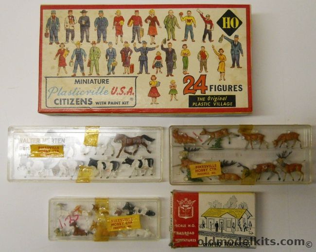 Bachmann 1/87 Plasticville USA Citizen With Paint Kit / Walter Merten Cows And Horses / Sitting Livestock / Deer / Aristo-Craft Shepherd / Dog / 10 Sheep - HO Scale, 2606 plastic model kit