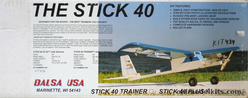Balsa USA The Stick 40 - 60 Inch Wingspan R/C Aircraft, 434 plastic model kit
