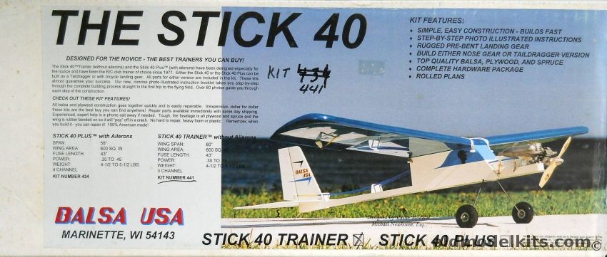Balsa USA The Stick 40 - 60 Inch Wingspan R/C Aircraft, 441 plastic model kit