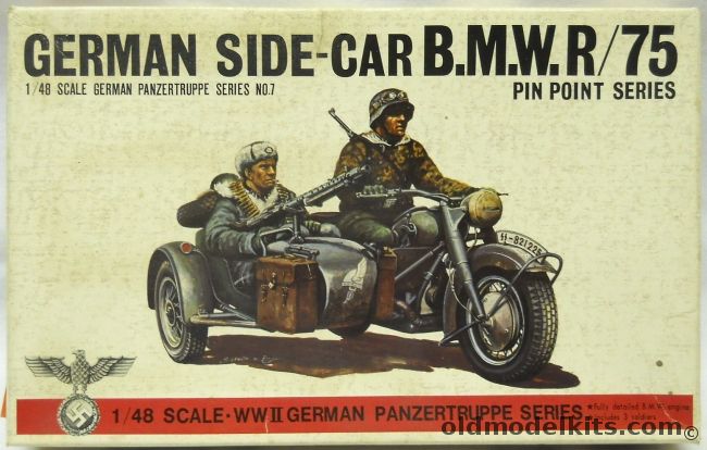 Bandai 1/48 German Side Car BMW R/75 Motorcycle - 1/48 Panzertruppe Series, 8227-130 plastic model kit
