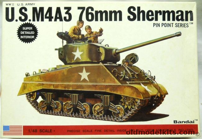 Bandai 1/48 M4A3 76mm Sherman Tank, 8264 plastic model kit