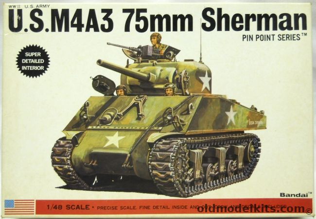 Bandai 1/48 M4A3 75mm Sherman Tank, 8265 plastic model kit