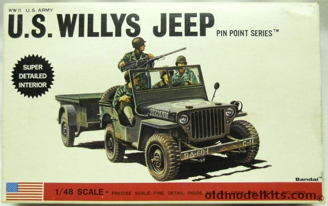 Bandai 1/48 US Willys Jeep with Trailer and M2 Machine Gun, 8284 plastic model kit