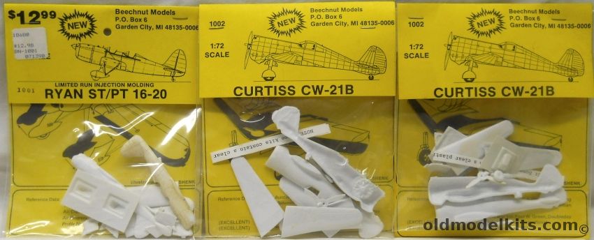 Beechnut 1/72 TWO Curtiss CW-21B And  One Ryan ST/PT-16 / PT-20 - Bagged, 1002 plastic model kit