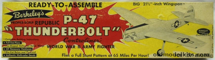 Berkeley Republic P-47 Thunderbolt Controliner - 21.5 Inch Wingspan, 1-10-295 plastic model kit
