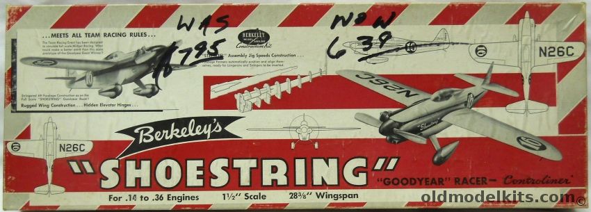 Berkeley 1/8 Shoestring Goodyear Racer Controliner - 28 3/8 Inch Wingspan Control Line/U-Control Flying Model Airplane, 9-3 plastic model kit