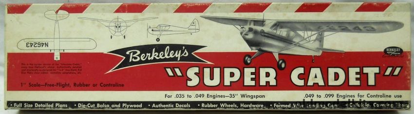 Berkeley 1/12 Super Cadet -  35 Inch Wingspan For R/C or Free Flight plastic model kit