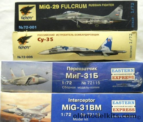 Berkut 1/72 Mig-29 Fulcrum / Su-35 / Eastern Express Mig-31B Foxhound / Mig-31BM Foxhound, 72-001 plastic model kit