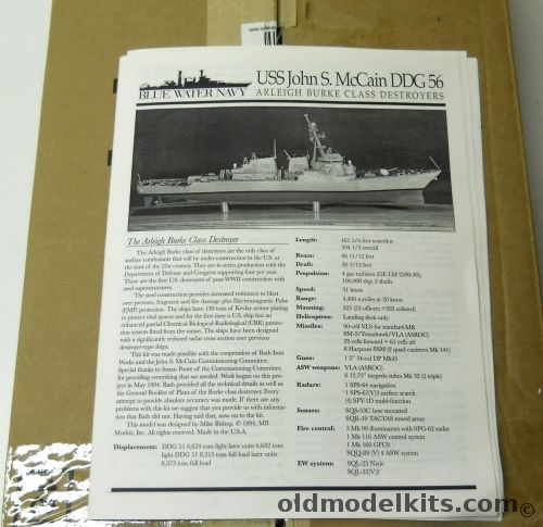 Blue Water Navy 1/350 USS John S. McCain DDG56 Guided Missile Destroyer - Arleigh Burke Class - Re-Boxed, BN-350102 plastic model kit