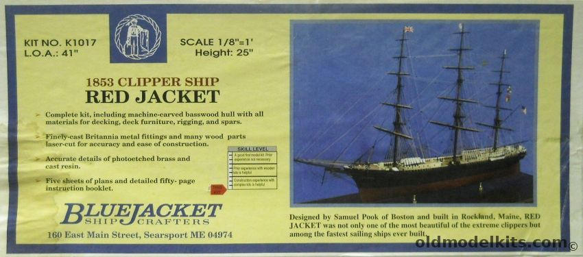 Bluejacket 1/96 Red Jacket 1853 Clipper Ship - 41 Inch Long Solid Pre-Carved Hull Ship Model, K1017 plastic model kit