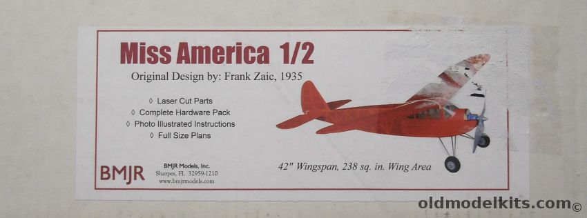 BMJR Models Miss America 1/2 - 48 Inch Wingspan, B-326 plastic model kit