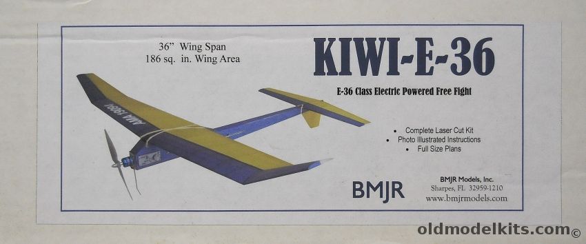 BMJR Models Kiwi-E-36 - 36 Inch Wingspan For Electric Power - With Thunderbird 9 Brushless Speed Control, B-702 plastic model kit