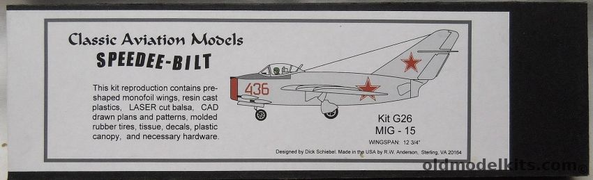 Classic Aviation Models Mig-15 Speedee-Bilt Flying Aircraft - (ex Monogram), G26 plastic model kit