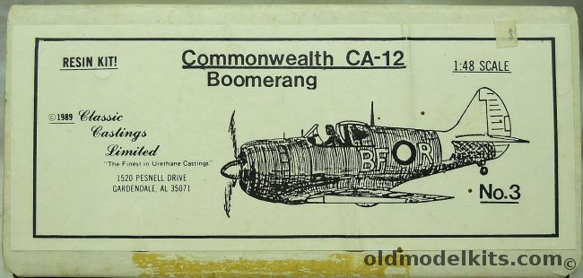 Classic Castings Limited 1/48 Commonwealth CA-12 Boomerang, 3 plastic model kit