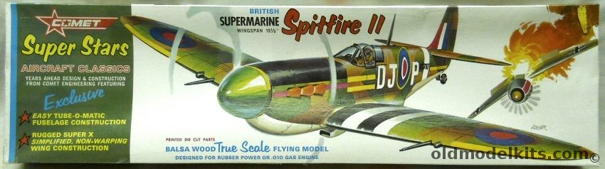 Comet Supermarine Spitfire II - Super Stars 19.5 inch Wingspan Gas or Rubber Powered Wooden Aircraft Kit, 1620 plastic model kit