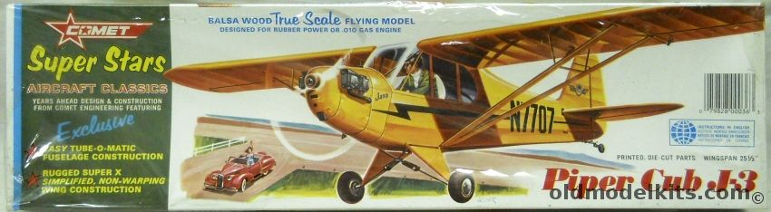 Comet Piper Cub J-3 - 25.5 inch Wingspan Gas or Rubber Powered Wooden Aircraft (J3), 1623 plastic model kit