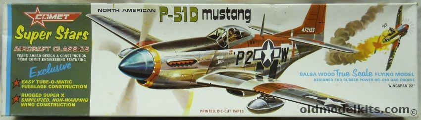 Comet North American P-51D Mustang - 22 inch Wingspan Gas or Rubber Powered Wooden Aircraft Kit, 1624 plastic model kit