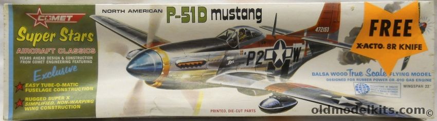 Comet North American P-51D Mustang - 22 Inch Wingspan Gas or Rubber Powered Wooden Aircraft Kit, 1624 plastic model kit