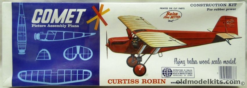 Comet Curtiss Robin - 22 inch Wingspan Balsa Flying Model Airplane, 3303 plastic model kit