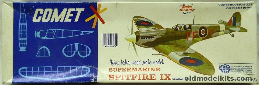 Comet Supermarine Spitfire IX - 20 inch Wingspan Flying Balsa Airplane Model, 3402 plastic model kit