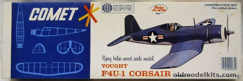 Comet Vought F4U-1 Corsair - 20 Inch Wingspan Flying Balsa Model Airplane - (F4U1), 3404 plastic model kit