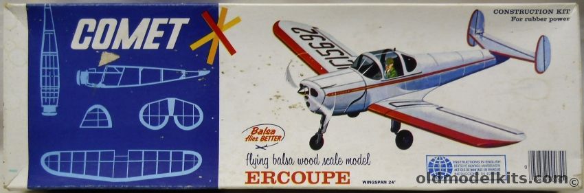 Comet Ercoupe - 24 inch Wingspan Flying Balsa Airplane Model, 3407 plastic model kit