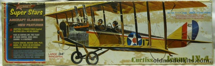 Comet Curtiss Jenny JN-4D - 34 inch Wingspan Rubber / Gas Control Line / RC Flying Balsa Aircraft, 3646 plastic model kit