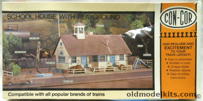 Con-Cor 1/87 School House With Playground - ex Revell Country Schoolhouse - HO Scale, 9036 plastic model kit