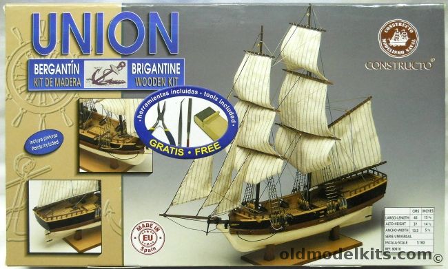Constructo 1/100 Union Brigantine - 15.75 Inch Long Wooden Ship, 80616 plastic model kit