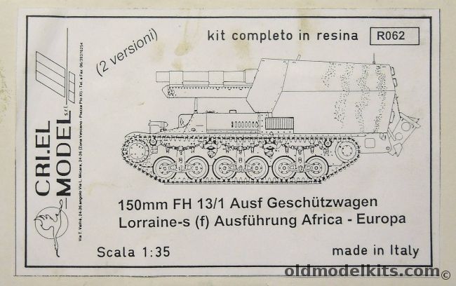 Crielmodel 1/35 150mm FH 13/1 Ausf Geschutzwagen Lorraine-s (f) Ausfuhrung Africa-Europa - German Self-Propelled Howitzer, RO62 plastic model kit