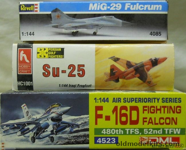 DML 1/144 F-16D Fighting Falcon / Hobby Craft Su-25 Frogfoot / Revell Mig-29 Fulcrum, 4523 plastic model kit