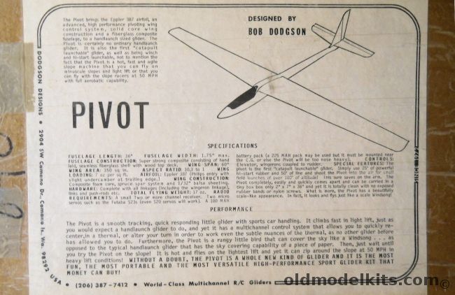 Dodgson Designs Pivot R/C Glider - 60 Inch Wingspan plastic model kit