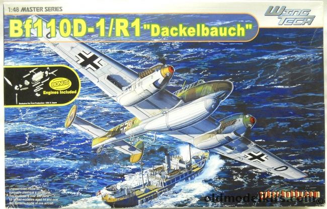 Dragon 1/48 Messerschmitt Bf-110 D-1/R1 Dackelbauch - With Engines - Cyber-Hobby, 5556 plastic model kit