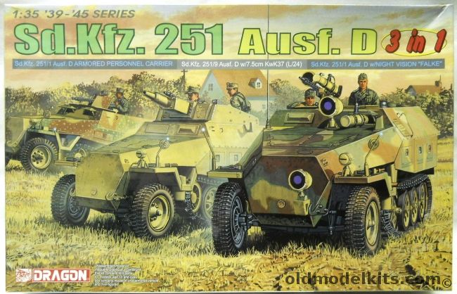 Dragon 1/35 Sd.Kfz. 251 Ausf.D 3 In 1 - Sd.Kfz 251/1 APC Or Sd.Kfz251/9 With 7.5cm Gun Or Sd.Kfz.251/1 With Falke Night Vision, 6233 plastic model kit