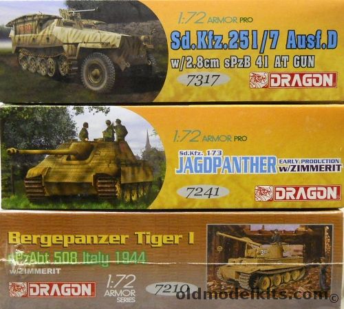 Dragon 1/72 Sd.Kfz.251/7 Ausf. D With 2.8cm AT Gun / Jagdpanzer With Zimmerit Early / Bergepanzer Tiger I, 7317 plastic model kit