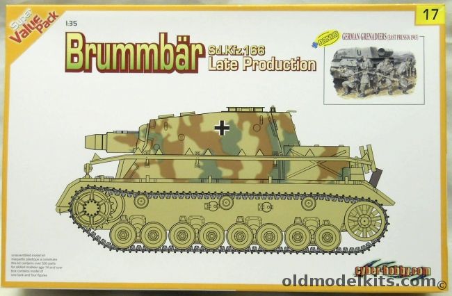 Dragon 1/35 Brummbar Sd.Kfz.166 Late Production - With German Grenadiers East Prussia 1945 - Decals For Stu.Pz.Abt.217 Ardennes 1944 - Cyberhobby Issue, 9117 plastic model kit