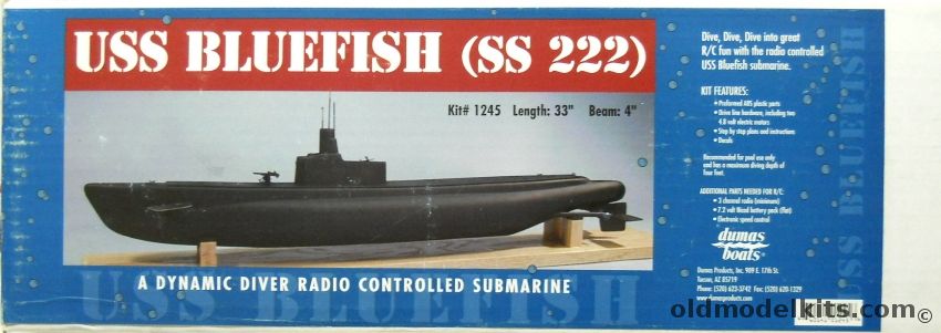 Dumas 1/113 USS Bluefish SS-222 Submarine - Gato Class - 33 Inch Long Diving R/C Submarine, 1245 plastic model kit