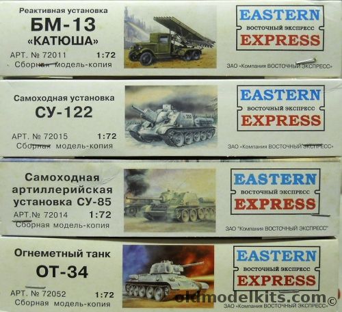 Eastern Express 1/72 BM-13 Katiusha / Su-122 SP Gun / SU-85 SP Gun / OT-34 Flamethrower Tank, 72011 plastic model kit