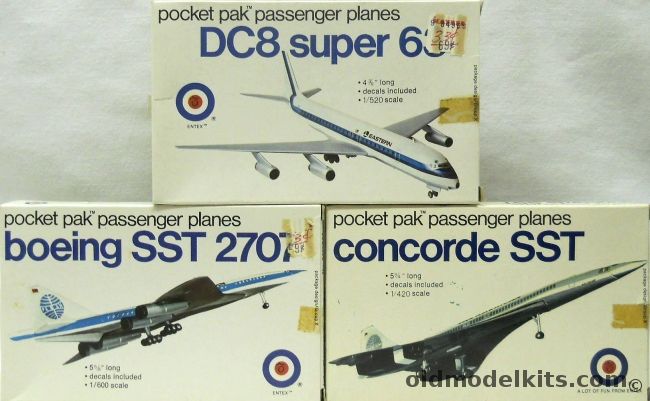 Entex Pocket Pak Passenger Planes Boeing 2707 SST / Concorde SST / DC-8 Super 63, 8496S69 plastic model kit