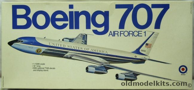 Entex 1/100 Boeing 707 Air Force 1 - Boeing 707-32B (VC-137) - TWA or Air Force 1 Presidential Aircraft - With Clear Fuselage & Engine Parts and Interior Details, 8519 plastic model kit