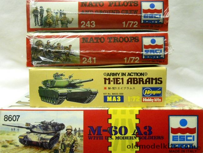 ESCI 1/72 NATO Pilots And Ground Crew / NATO Troops / Hasegawa M-1 Abrams / ESCI M-60 A-3 With 50 Soldiers, 243 plastic model kit