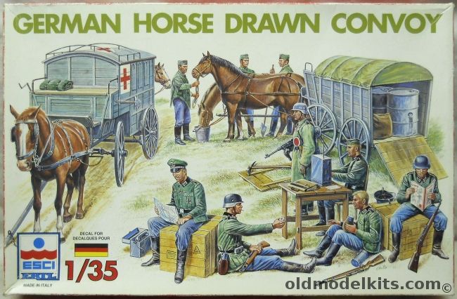 ESCI 1/35 German Horse Drawn Convoy - Medical Wagon / Supply Wagon / Crew / Horses / Accessories, 5047 plastic model kit