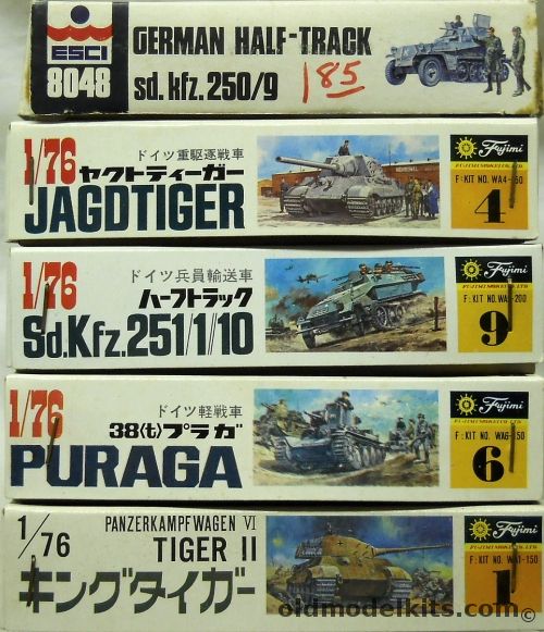ESCI 1/72 TWO Sd.Kfz 250/9 Half-Track / Fujiimi 1/76 Jagdtiger /  FOUR Fujiimi 1/76 Sd.Kfz 251/1 /  Fujiimi 1/76 (1) Praga and (1) Puraga /  TWO Fujiimi 1/76  Tiger II, 8048 plastic model kit