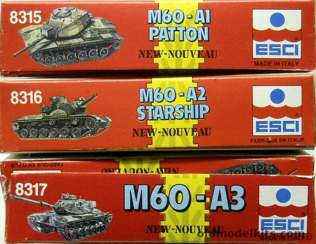 ESCI 1/72 M60 A1 Patton / M60 A2 Starship / TWO M60 A3 Patton Tanks, 8315 plastic model kit