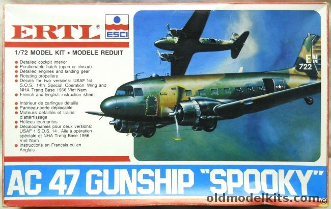 ESCI 1/72 AC-47 Spooky Gunship - 1st SOS  14th Special Operations Wing South Vietnam - (ex Testors), 8555 plastic model kit