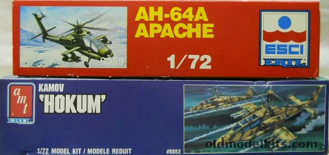 ESCI 1/72 AH-64A Apache and TWO AMT Kamov Hokum Helicopters, 9059 plastic model kit