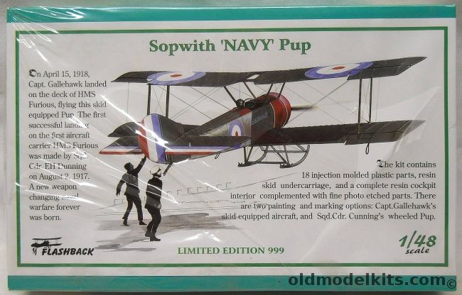 Flashback 1/48 Sopwith Navy Pup - Sopwith Pup First Aircraft Carrier Flights Capt Hallehawk HMS Furious April 15 1918 Or Sqd. Cdr. EH Dunning August 2 1917, KLH89-11 plastic model kit