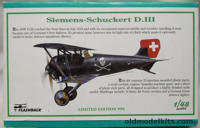 Flashback 1/48 Siemens-Schucket D-III - Swiss Air Force Or German Air Force, KLH8918 plastic model kit